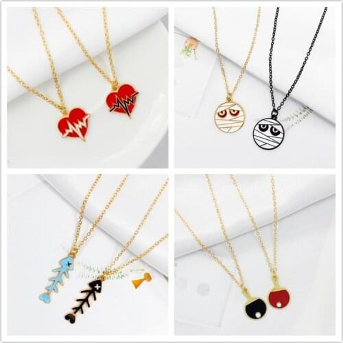 Timlee N095 New Cartoon Originality Heartbeat Fishbone Mummy Table Tennis Pendant Alloy Necklaces Fashion Accessories Wholesale