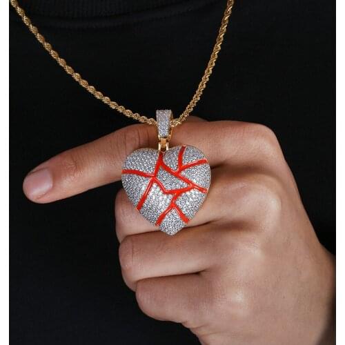 Hip Hop Full AAA CZ Stone Paved Bling Ice Out Heart Shape Men Zircon Pendants Necklaces Male Rapper Jewelry Gold Color