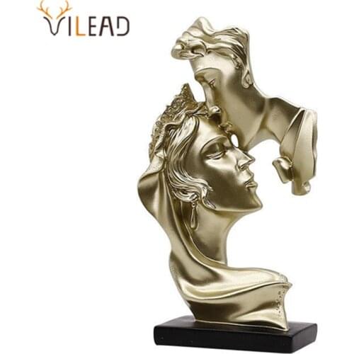 VILEAD Resin Kissing Couple Figurines Lover Statues Valentines Day Gift Present Room Decoration Accessories Home Bedroom Decor