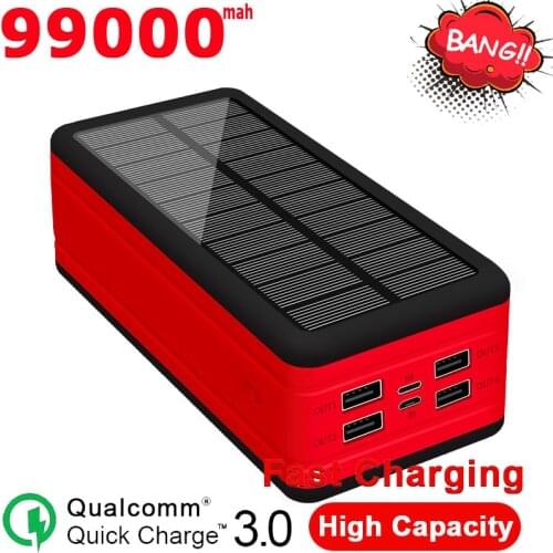 99000mAh Solar Power Bank Large Capacity Portable Charger 2USB External Battery Outdoor Waterproof Power Bank for Xiaomi Samsung