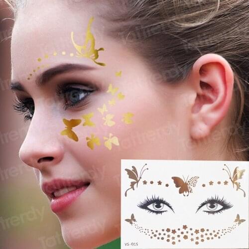 Temporary tattoo face jewelry stickers face makeup gold tattoo eyes metallica flash decal fashion party tattoo butterfly stars