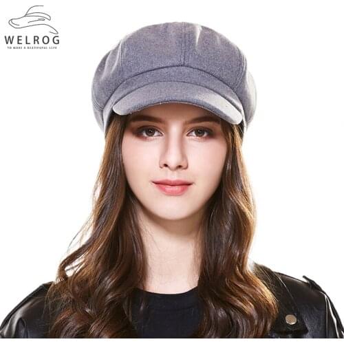 WELROG Retro Woolen Octagonal Hats 2020 Solid Faux Wool Newsboy Caps Autumn And Winter Lattice Gifted Octagonal Hats Baker Cap