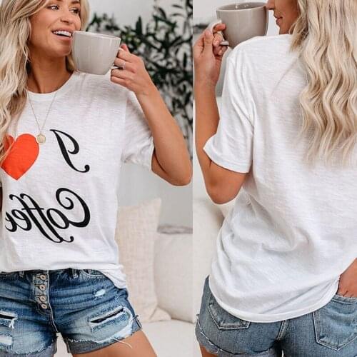 Love Letter Printed Womens T-shirt Tops O Neck Short Sleeve Female Fashion T shirts Casual Loose Lady T shirt