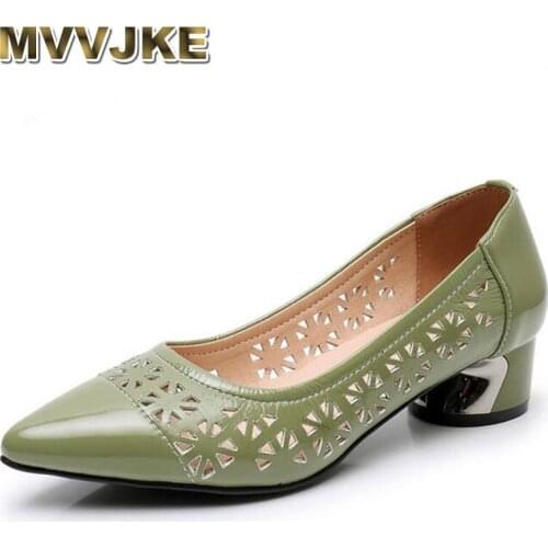MVVJKE Top hollow cowhide spring and summer shoes women high heel shoes fashion sandals pointed toe shallow leather shoes high