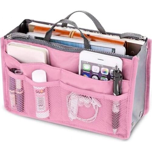 Female Tote Bag Women Nylon Travel Insert Organizer Handbag Purse liner Lady Makeup Cosmetic Bag Double thick double zipper bag