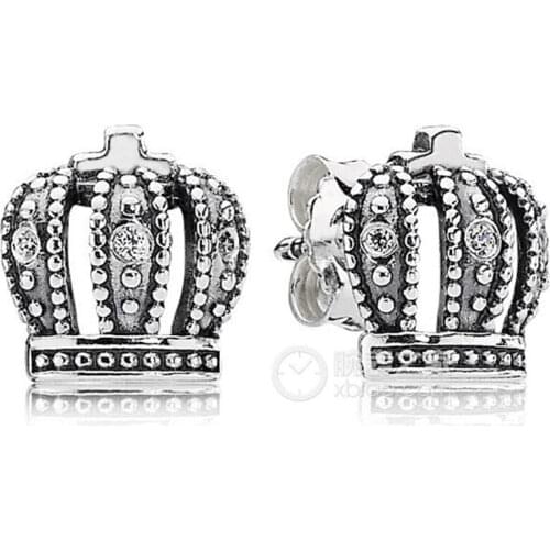 Original Royal Crown Earring With Crystal For Women 925 Sterling Silver Earring Wedding Gift Europe Jewelry