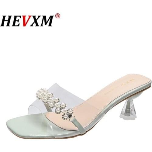 Female Shoes Womens Slippers Outdoor Glitter Slides Heeled Mules Fashion Square heel Rubber Flip Flops 2021 Jelly Heels