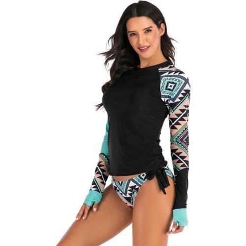 Long Sleeve Surfing Swimsuit Women Two Pieces Sport Printed Swimming Suits Female Tankini 2XL Ladies Bikini Summer Bathing Suit