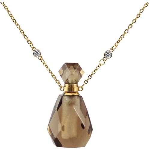 1PC Smokey Quartzs Natural Stone Perfume Bottle Pendants Stone Jewelry Essential Oil Bottle Pendants Necklace women Gift
