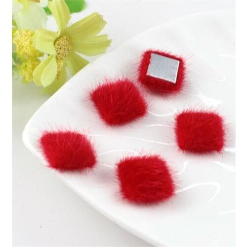 10pcs/lot 12mm Square Charms Imitation Mink Hair Flat Button Beads For Earring Garment Bag Brooch DIY Jewelry Making Accessories