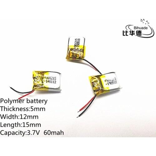 10pcs/lot 3.7V,60mAH,501215 Polymer lithium ion / Li-ion battery for TOY,POWER BANK,GPS,mp3,mp4,cell phone,speaker