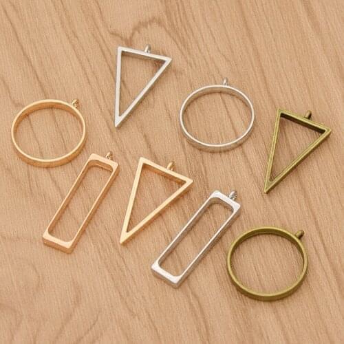 10pcs Open Bezel Blank Frame Drop Round Triangle Hollow Pendants Setting Charm Gold Silver Color Bronze DIY Resin Jewelry Making