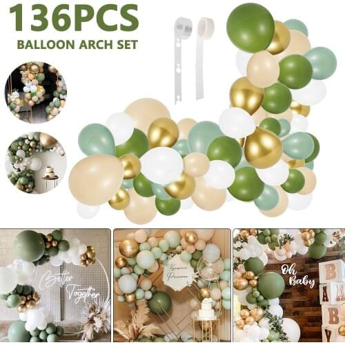 136pcs Retro Green Latex Balloon Arch Garland Kit Wedding Party Ornaments Baby Shower Birthday Party Decoration Balloon Arch Set
