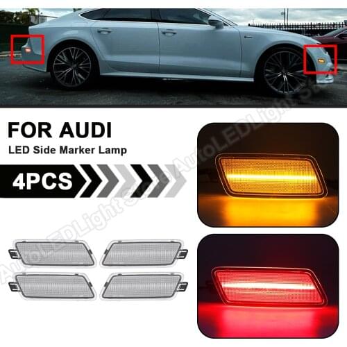 4Pcs Front+Rear Amber Red LED Fender Side Marker Lights Lamp For Audi A7 Quattro/RS7/S7 2012 2013 2014 2015 2016 2017 4G8945071