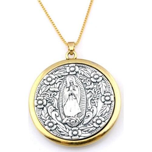 5pcs/lots Two-tone Virgin Mary medal Alloy Charms Pendant Necklaces Jewelry DIY 23.6 inches Chains Christmas gift A-562d