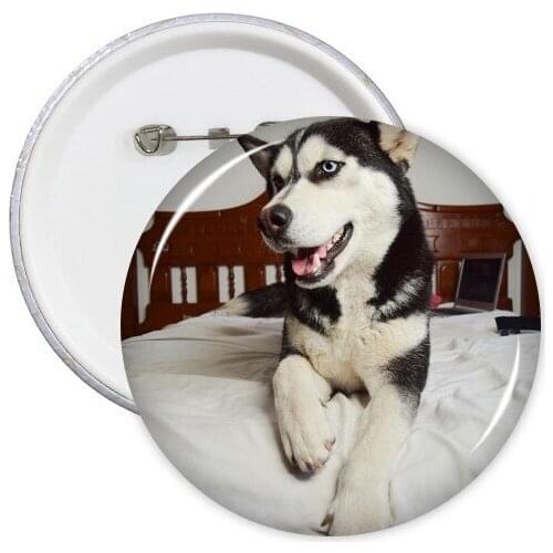 Dog Animal Room Husky Picture Round Pins Badge Button Clothing Decoration 5pcs Gift