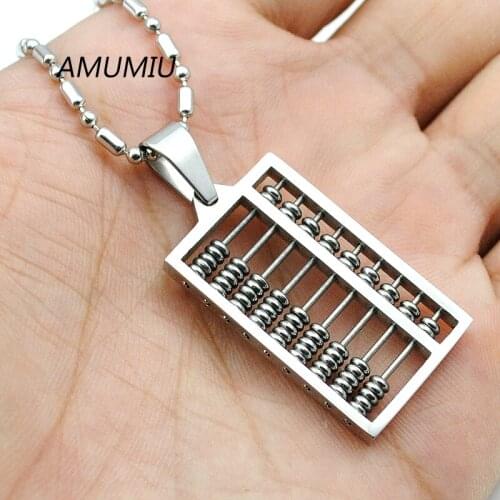 AMUMIU 2021 Fashion New Abacus Pendant Necklace 316L Stainless Steel Geometric Maths number High Quality Wholesale HZP174