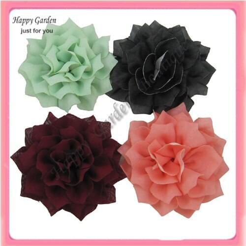Free shipping!! 24pcs/lot 10cm diameter 4colors hollow chiffon flowers with hair clip brooch pin can mix order