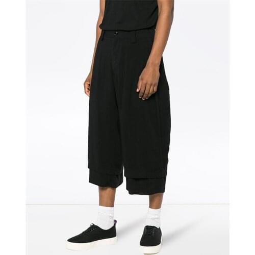 Mens new casual nine point wide leg pants simple leg stitching a large size loose pants