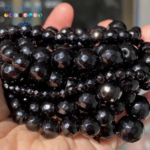 4-12mm Natural Stone Beads Faceted Black Agates Onyx Round Spacer Loose Beads For Jewelry Making DIY Bracelet Accessories 15