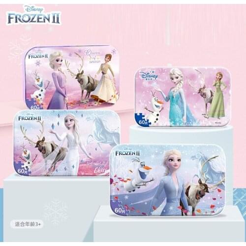 Disney Cartoon ice and snow Wonderland 2 iron box wooden puzzle belt drawing Childrens intelligence toy games birthday gift