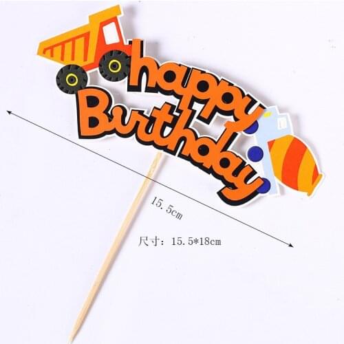 Excavator Cake Toppers DIY Road Sign Cupcake Topper Bulldozer Cake Flags Kids Happy Birthday Wedding Bride Party Baking Decor