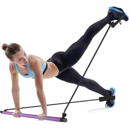 Pilates Exercise Stick Fitness Resistance Bands Rope Puller Home Yoga Gym Toning Pilates Bar for Body Muscle Workout Abdominal