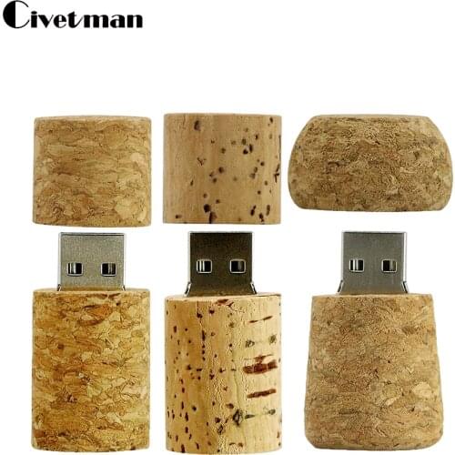 Pen Drive 64GB Plug Thumbdrive 32GB 16GB 8GB USB 2.0 Natural Wood Wine Corks Shape Usb Flash Drive 256GB Memory Sticks Pendrive