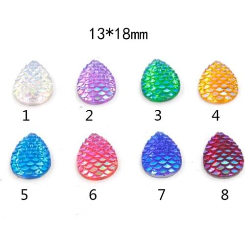Fnixtar Water Drop Fish Scales Cabochons Flat Back Cabochon Supplies for Jewelry Finding Fit 18x13mm Setting Base 20Piece/lot