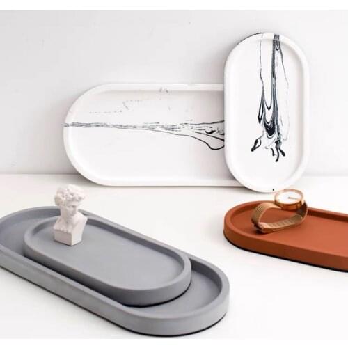 Terrazzo Tray Mould Big Size Oval Home Storage Tray Concrete Silicone Molds Cement Candle Holder Mould
