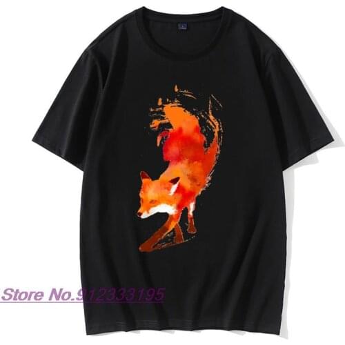 Autumn Red Fox T-shirt Print Men Black T Shirts O Neck Short Sleeve Tops Cotton Vintage High Quality Art Design Tees Japan Style