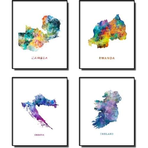 City Watercolor Map HD Printable Poster Mural Art Canvas Painting Nordic Living Room Home Decoration