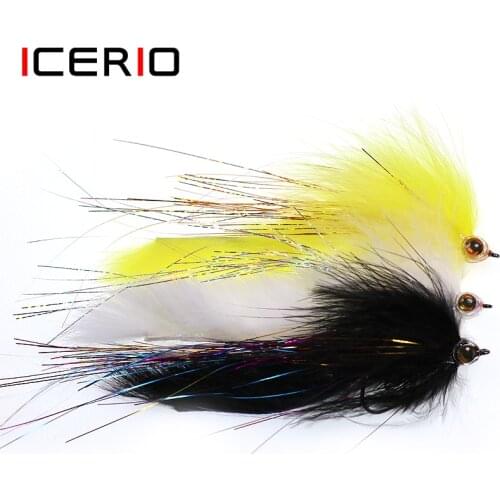 ICERIO 3PCS Saltwater Fishing Bunny Tail Streamer Pike Musky Steelhead Fly Bass Sea Trout Fishing Fly Lure 2/0