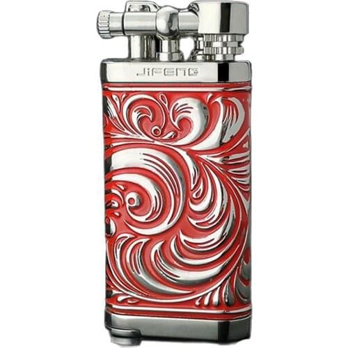 JIFENG gas lighter zinc alloy shell pattern oblique flame Inflatable pipe lighter 3 color