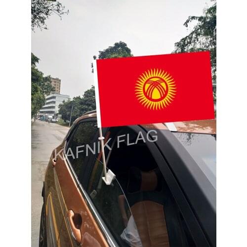 KAFNIK,30*45CM Kyrgyzstan Window Car Flags and Banners Countries World Custom Flags with 43/52cm flagpole for car decoration