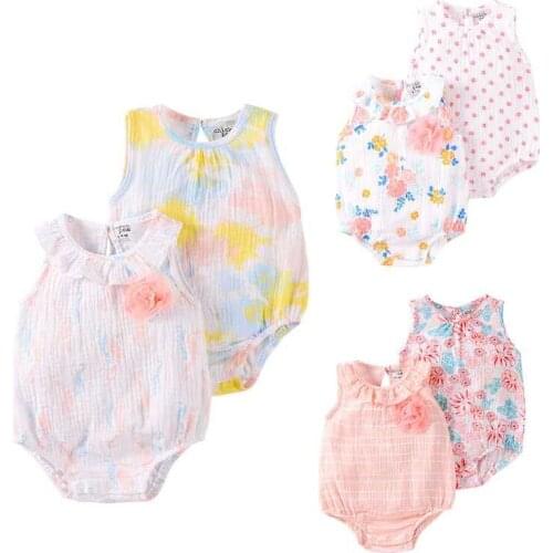 2pcs Newborn Baby Girls Bodysuit Cotton Playsuit Infant Sleeveless Jumpsuit Summer Pajamas Outfit Suits