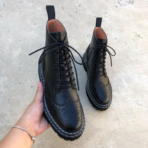 Leather boots Womens hollow shoes Thick-soled boots Fashion boots Womens winter new boots
