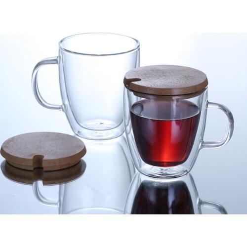 Mug Cup Double Glass Coffee Mug Milk Juice Cup Home Office Cafe Beer Wine Coffee Cup Bar Tool Cup With Lid Glass