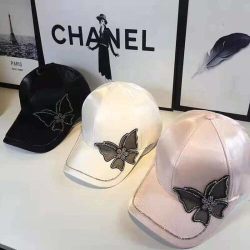 Fashion Butterfly Rhinestone Baseball Cap Women Summer Silk Satin Visor Sun Hat Leisure Adjustable Lady Snapback Caps