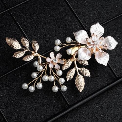 Fashion Wedding Prom Flower Branch Faux Pearl Alligators Hairpin Bridal Hair Clip