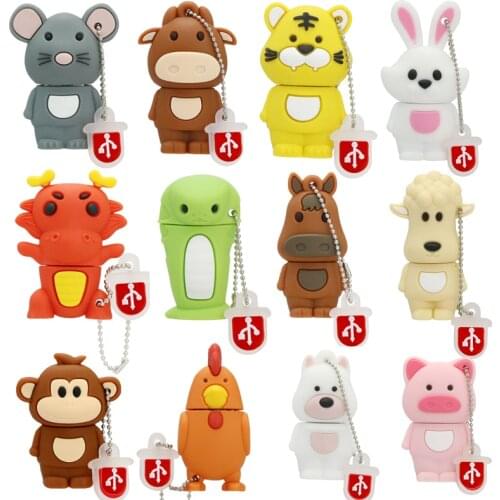 Cartoon Pink Pig Usb Flash Drive Disk Animal Dog Rabbit Horse Monkey Memory Stick Pendrive Zodiac Pen drive 8GB 16GB 32GB 256GB