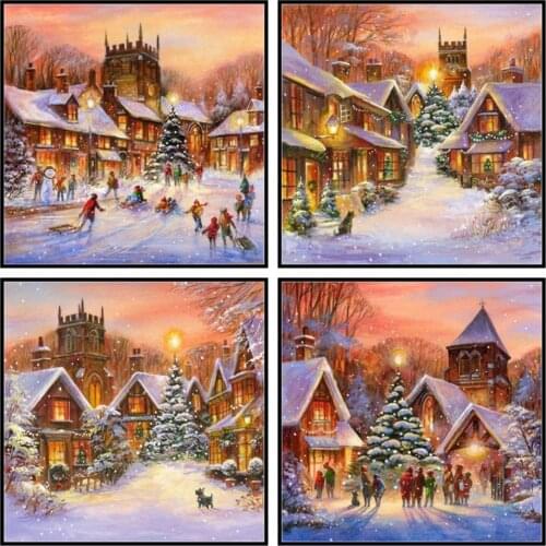 Snowy Village Collection - Counted Cross Stitch Kits - DIY Handmade Needlework for Embroidery 14 ct Cross Stitch Sets DMC Color