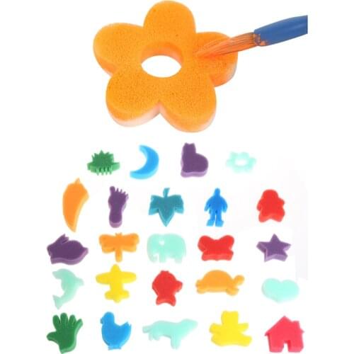 24Pcs Sponge Set Children Kids Art Craft Painting DIY Toy Home Education School C5AE