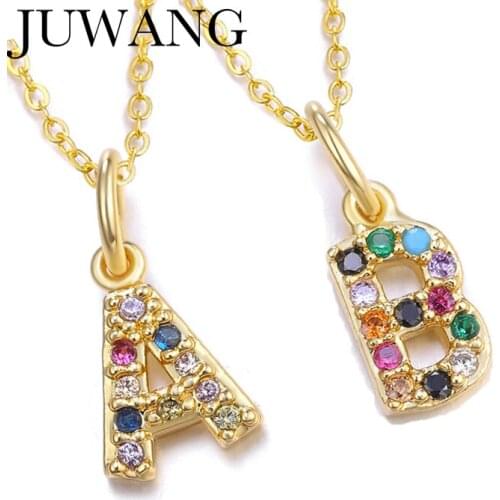 Multicolor fashion charm Gold 26 Alphabet pendant necklace Copper Mini A-Z Letter Long Necklace women man Couple Name necklace