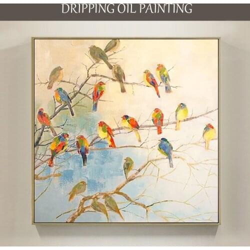 Hand-painted High Quality Abstract Birds Oil Painting on Canvas Modern Wall Art Lovely Animals Bird Oil Painting for Living Room