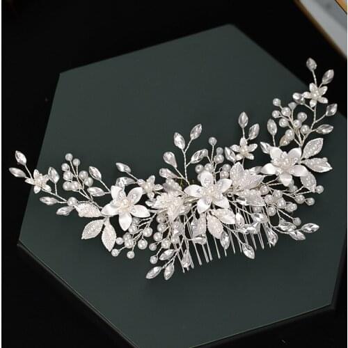 Silver Color Flower Pearls Hair Combs Hairpins Clips Rhinestone Headpieces Bride Noiva Wedding Hair Accessories Headbands