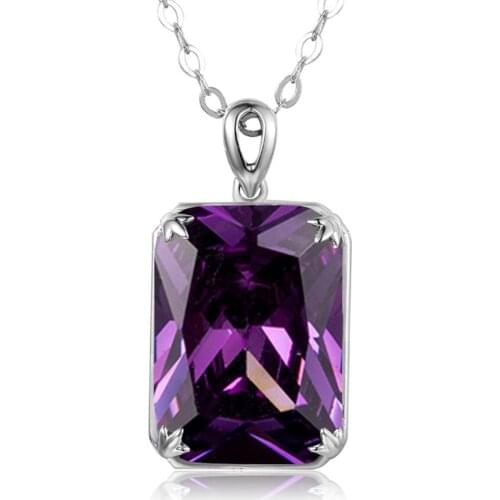 Silver Pendant 925 Amethyst Pendants Necklaces Real 925 Sterling Silver Rectangle Gemstone Fashion Statement Women Fine Jewelry