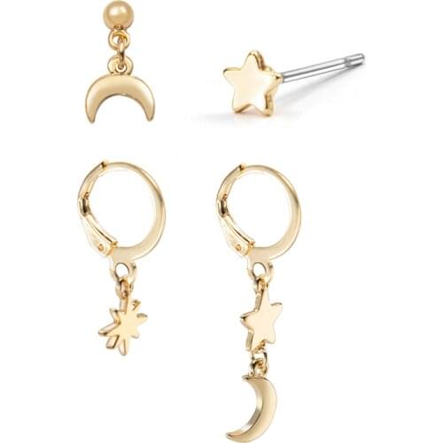 Wild&Free Gold Moon Star Earrings Set For Women Geometric Snake Heart Beads Circle Hoop Earring Female Fashion Jewelry