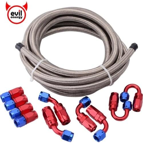 Evil energy AN4/6/8/10/12 0+45+90+180 Swivel Hose End+5Meter Stainless Steel Fuel Hose Line Hose End Tube Oil Cooler Kit