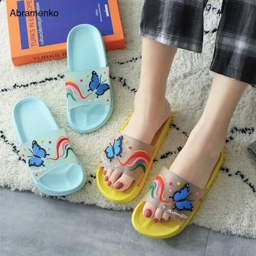 Women Slippers Summer Shoes House Cute PVC Butterfly Non Slip Bathroom Slides Home Ladies Casual Flip Flop Woman 2021 Sandals